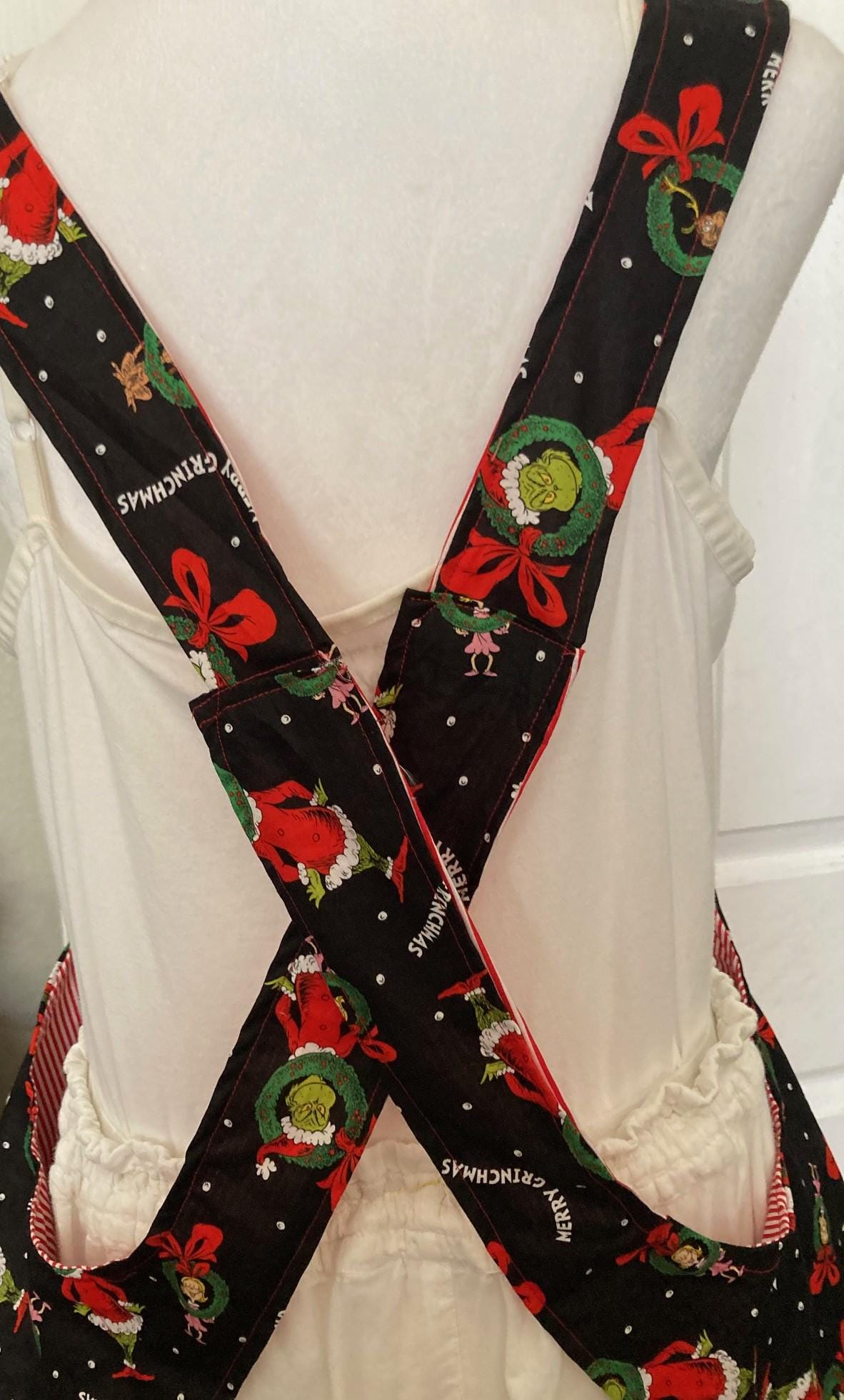 Merry Grinchmas handmade apron, Christmas reversible cross back, Grinch and friends