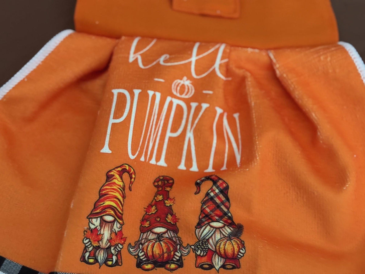 Harvest Fall Gnomes, Hanging Towels, Hello Pumpkin